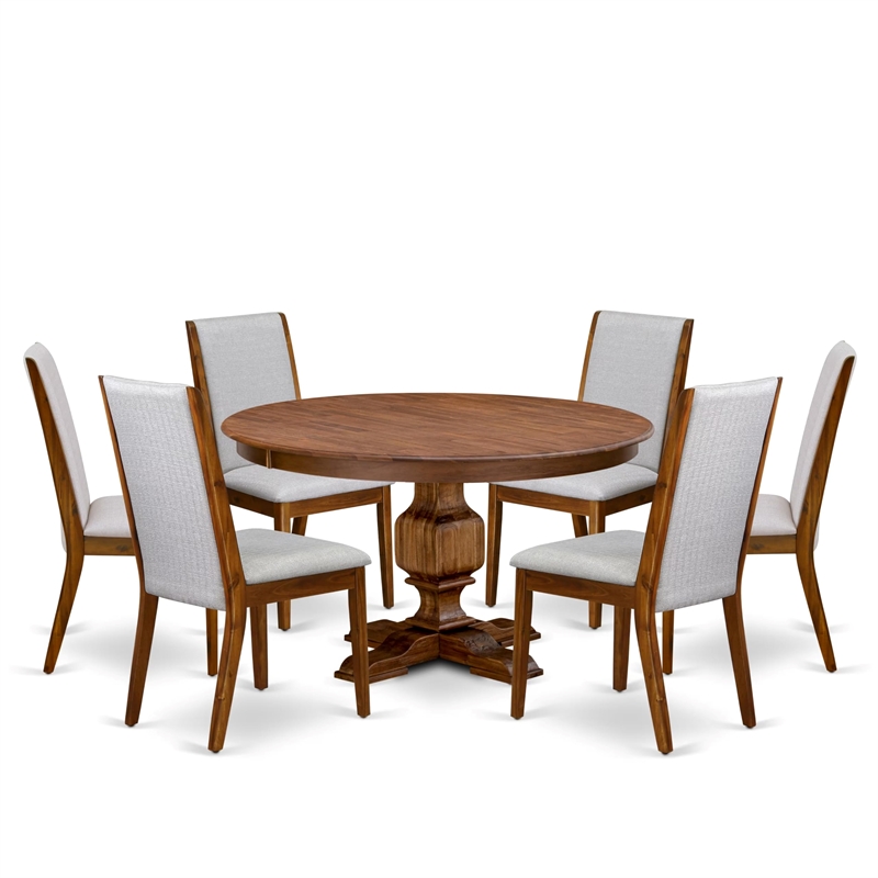 Pemberly Row 7-Piece Dining Table Set in Walnut with Linen Fabric Chairs