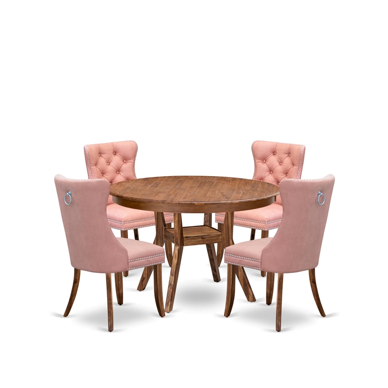Pemberly Row 5-Piece Walnut Dining Set with Faux Leather Chairs