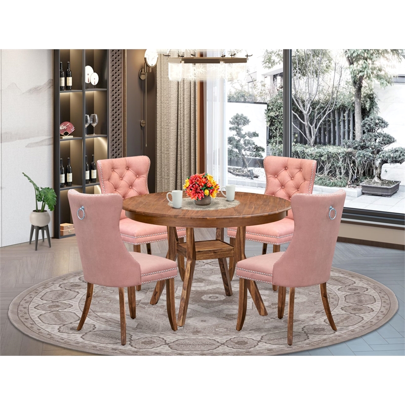 Pemberly Row 5-Piece Walnut Dining Set with Faux Leather Chairs