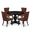 Pemberly Row 5-Piece Black Dining Set with Faux Leather Parson Chairs