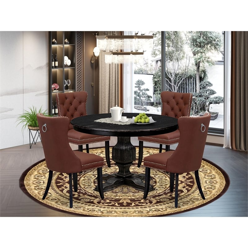 Pemberly Row 5-Piece Black Dining Set with Faux Leather Parson Chairs