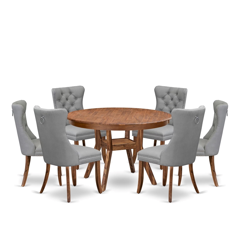 Pemberly Row 7-Piece Dining Set in Walnut Finish with Faux Leather Chairs