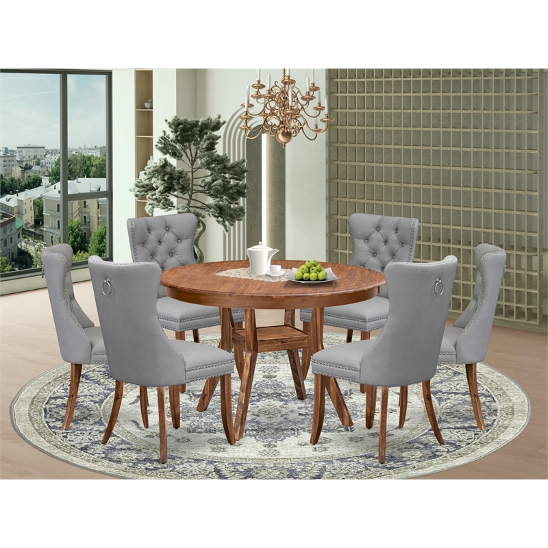 Pemberly Row 7-Piece Dining Set in Walnut Finish with Faux Leather Chairs
