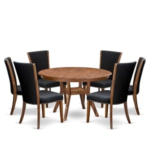 Pemberly Row 7-Piece Round Dining Room Set Wood Walnut Finish