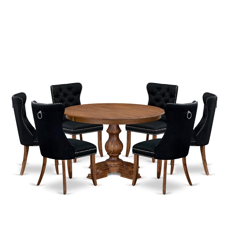 Pemberly Row 7-Piece Solid Wood Dining Table Set in Walnut Finish