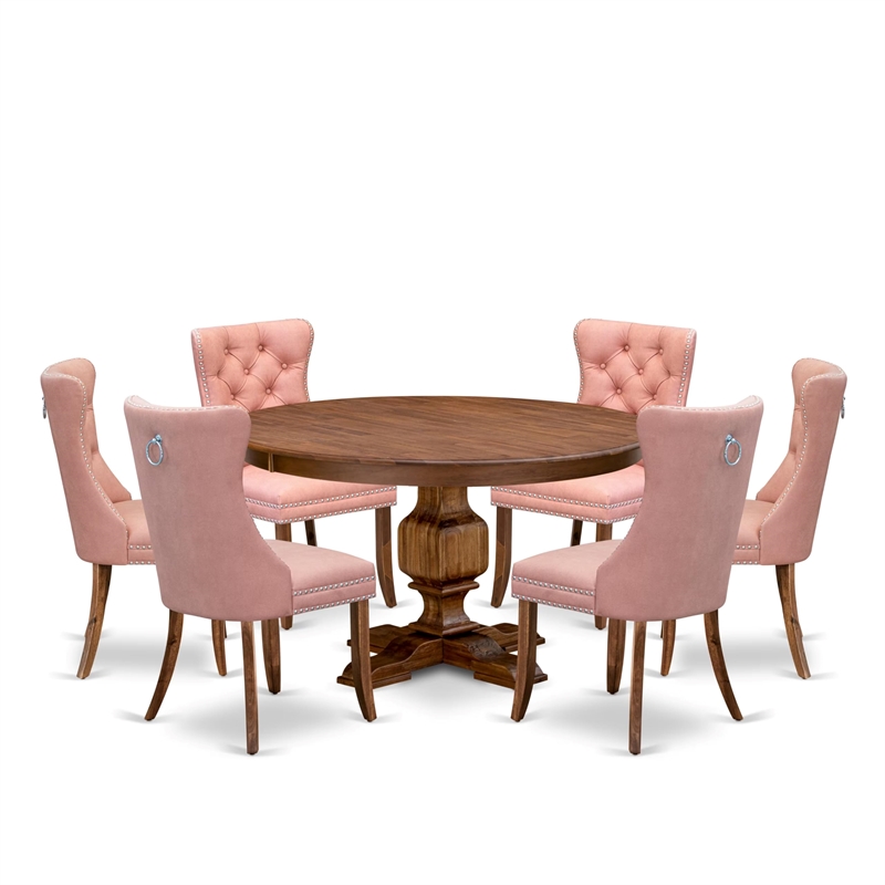 Pemberly Row 7-Piece Dining Table Set Walnut Finish Faux Leather Chairs