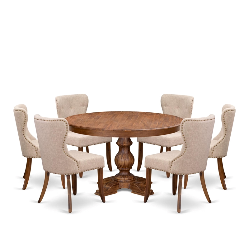 Pemberly Row 7-Piece Mid-Century Kitchen Table Set in Walnut Finish