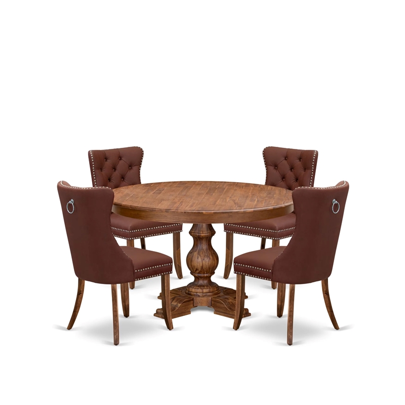 Pemberly Row 5-Piece Kitchen Dining Set with Faux Leather Chairs in Walnut