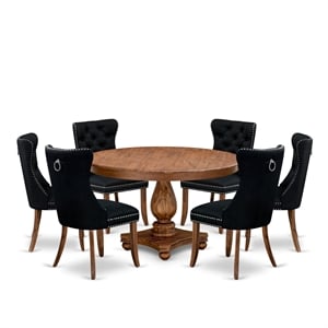 Pemberly Row 7-Piece Kitchen Table Set with Linen Chairs in Walnut Finish
