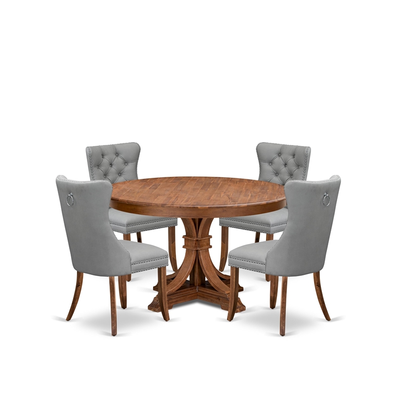 Pemberly Row 5-Piece Dining Set with Faux Leather Chairs in Walnut Wood