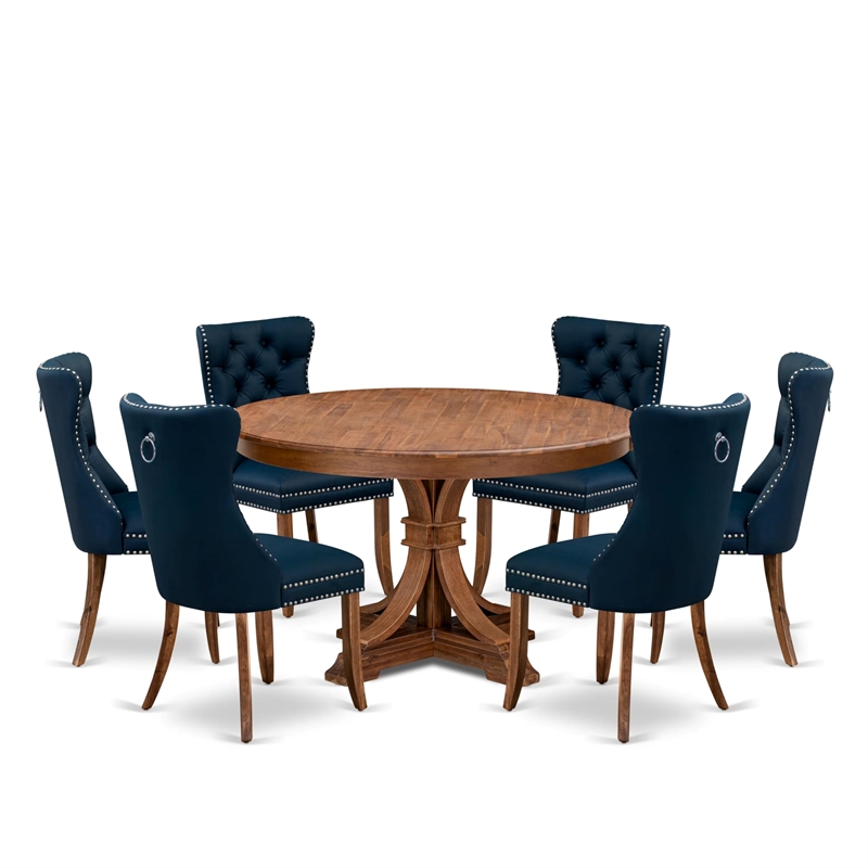 Pemberly Row 7-Piece Dining Set with Faux Leather Chairs in Walnut Wood
