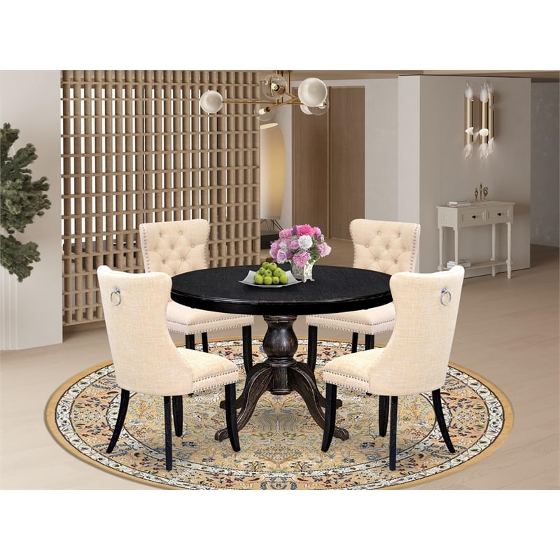 Pemberly Row 5-Piece Kitchen Dining Set with Acacia Wood in Black Finish