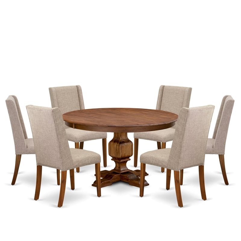 Pemberly Row Modern 7-Piece Round Dining Set in Antique Walnut Finish