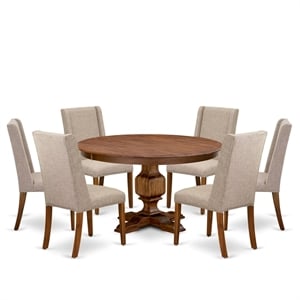 Pemberly Row Modern 7-Piece Round Dining Set in Antique Walnut Finish