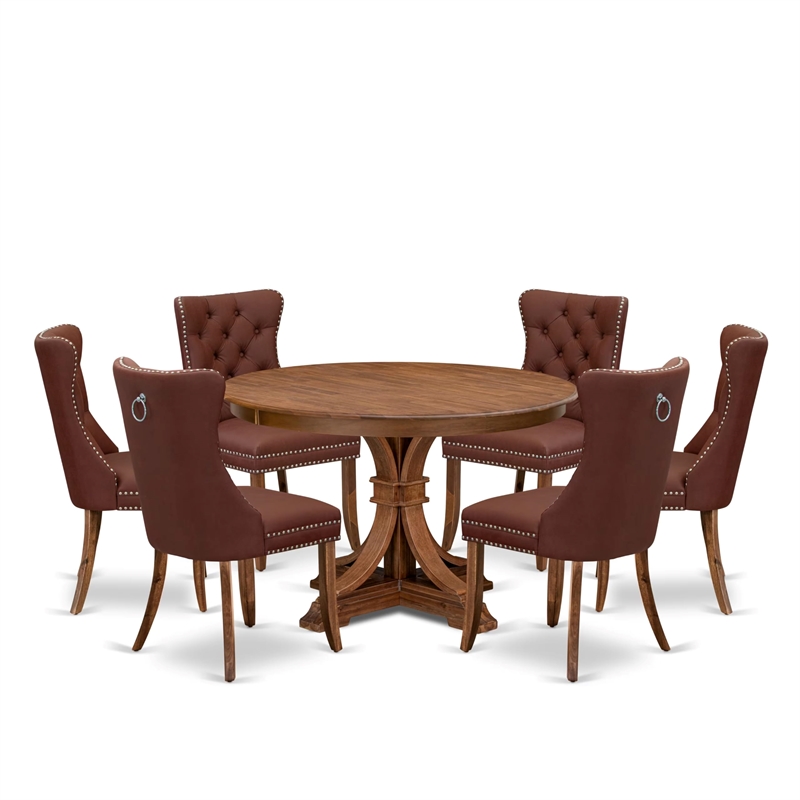 Pemberly Row 7-Piece Walnut Dining Set with Faux Leather Upholstered Chairs