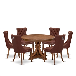Pemberly Row 7-Piece Walnut Dining Set with Faux Leather Upholstered Chairs