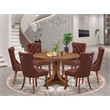 Pemberly Row 7-Piece Walnut Dining Set with Faux Leather Upholstered Chairs