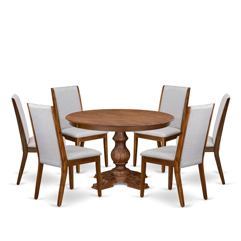 Pemberly Row 7-Piece Modern Dining Table Set in Walnut Finish