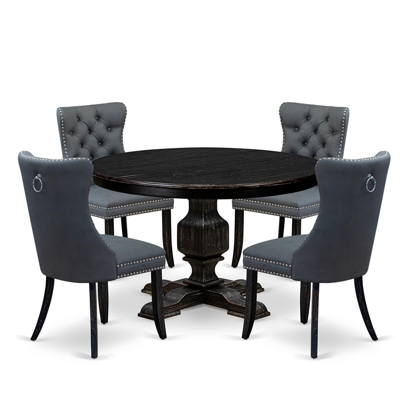 Pemberly Row 5-Piece Dining Set in Black Wood Finish with Faux Leather