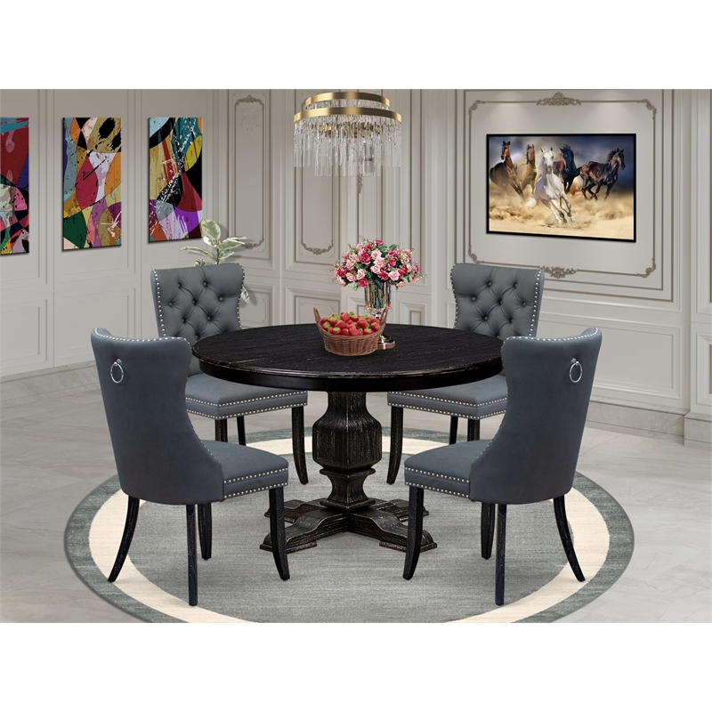 Pemberly Row 5-Piece Dining Set in Black Wood Finish with Faux Leather