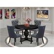 Pemberly Row 5-Piece Dining Set in Black Wood Finish with Faux Leather