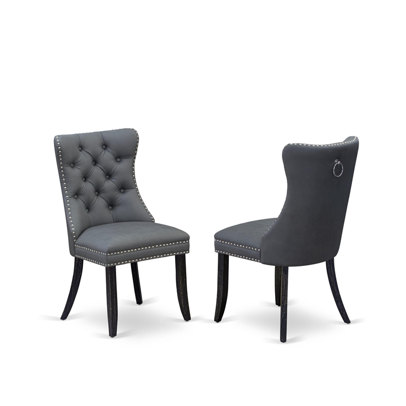 Pemberly Row 5-Piece Dining Set in Black Wood Finish with Faux Leather