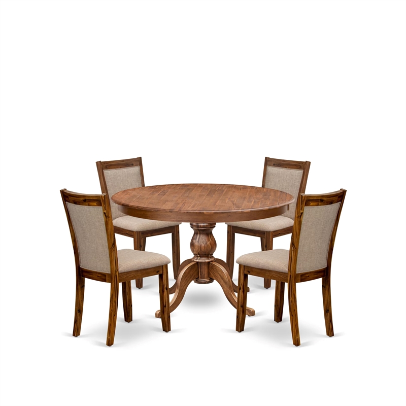 Pemberly Row 5-Piece Kitchen Dining Set in Antique Walnut Rubberwood