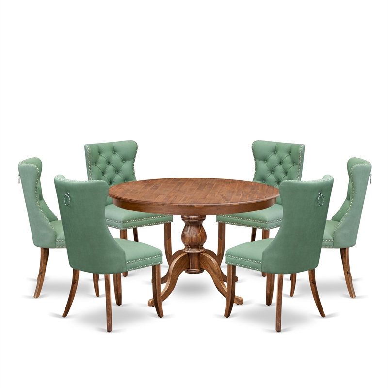 Pemberly Row 7-Piece Modern Dining Set with Faux Leather Chairs in Walnut