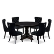 Pemberly Row 7-Piece Round Kitchen Table Set in Sand-Blasted Black Wood