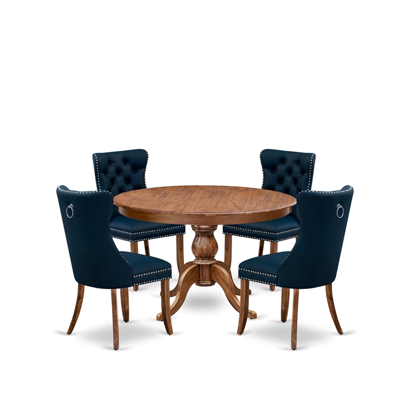 Pemberly Row 5-Piece Rubberwood Dining Set in Walnut with Faux Leather