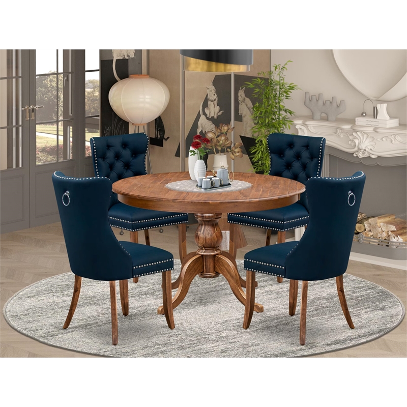 Pemberly Row 5-Piece Rubberwood Dining Set in Walnut with Faux Leather