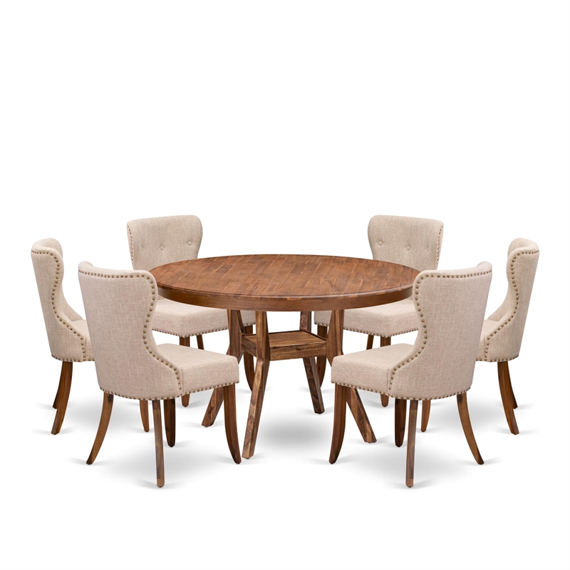 Pemberly Row 7-Piece Kitchen Table Set with Antique Walnut Finish