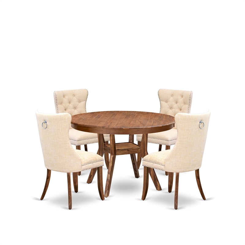 Pemberly Row 5-Piece Dining Room Set with Round Table in Walnut