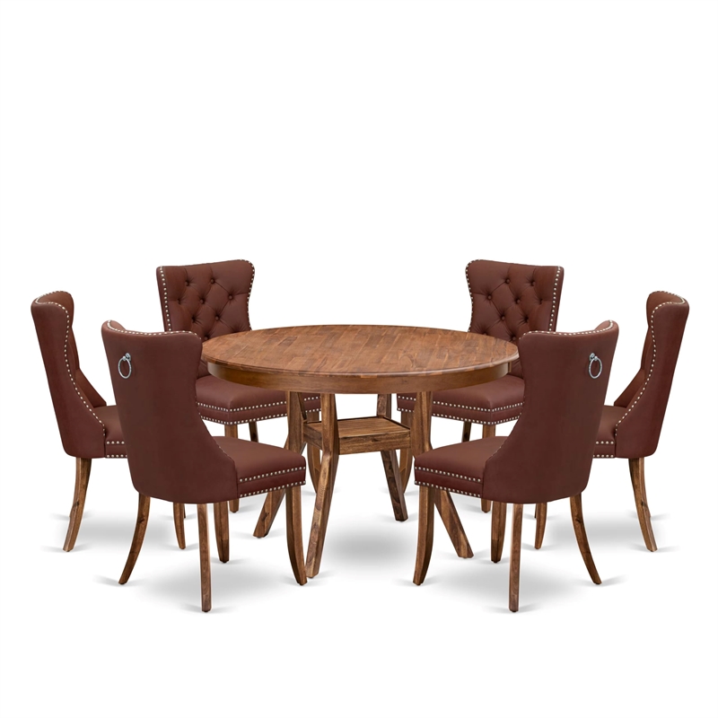 Pemberly Row 7-Piece Dining Table Set Rubber Wood Walnut Finish