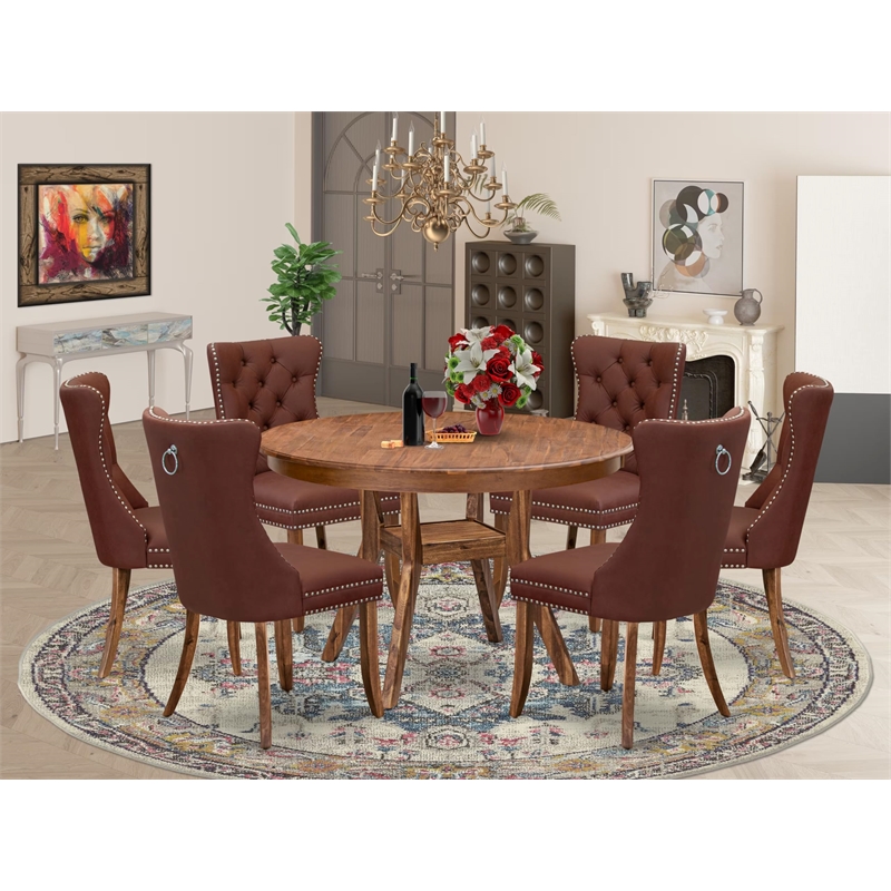 Pemberly Row 7-Piece Dining Table Set Rubber Wood Walnut Finish