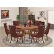 Pemberly Row 7-Piece Dining Table Set Rubber Wood Walnut Finish