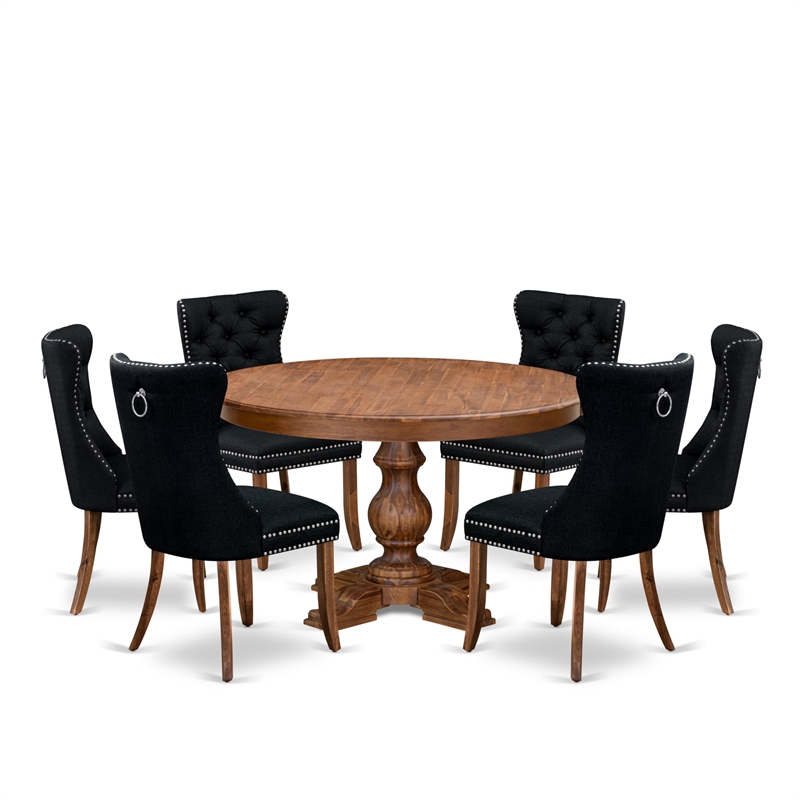 Pemberly Row 7-Piece Dining Table Set Rubber Wood Antique Walnut Finish