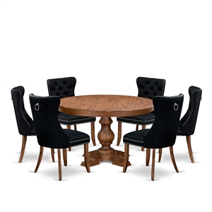 Pemberly Row 7-Piece Dining Table Set Rubber Wood Antique Walnut Finish