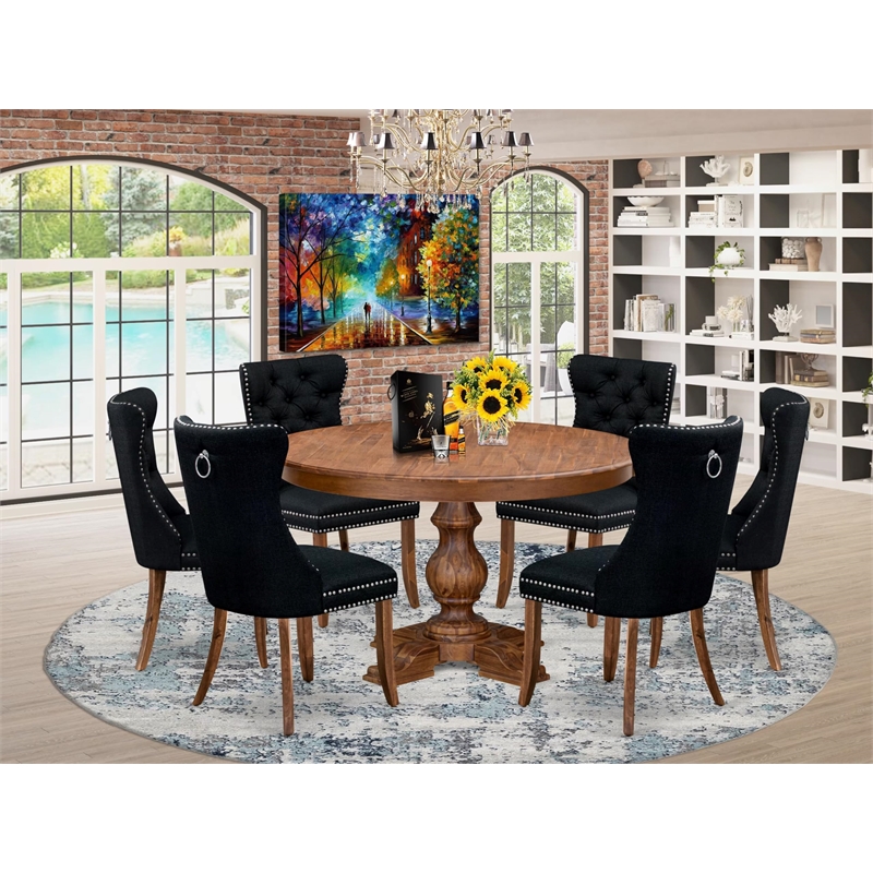 Pemberly Row 7-Piece Dining Table Set Rubber Wood Antique Walnut Finish