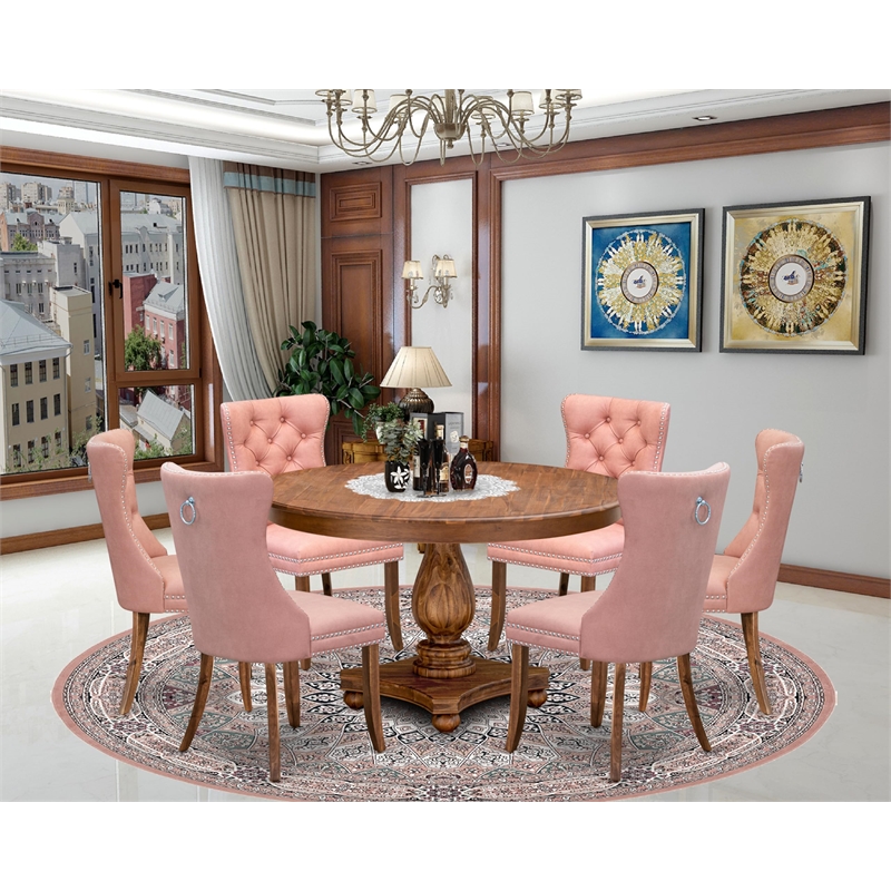 Pemberly Row 7-Piece Wood Kitchen Table Set in Walnut Finish
