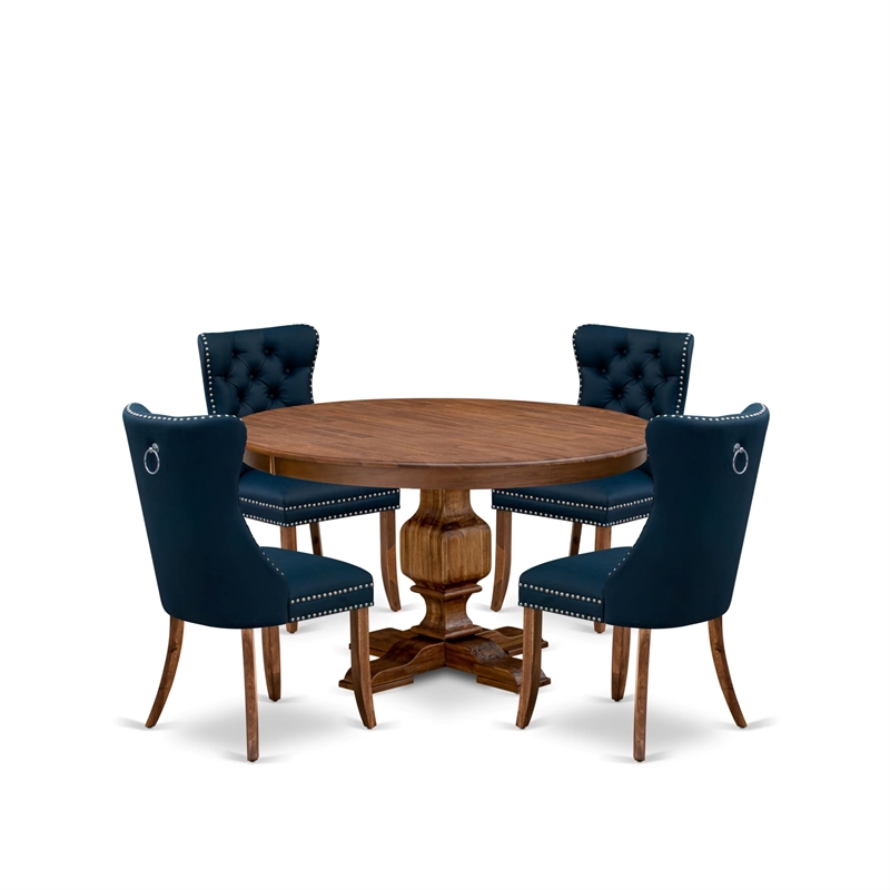 Pemberly Row 5-Piece Mid-Century Wood Dining Set in Walnut Finish