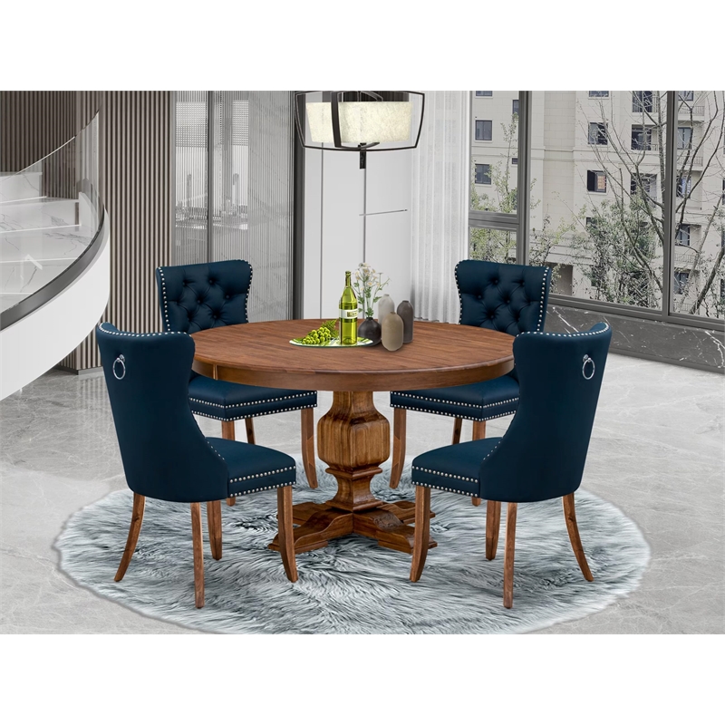 Pemberly Row 5-Piece Mid-Century Wood Dining Set in Walnut Finish