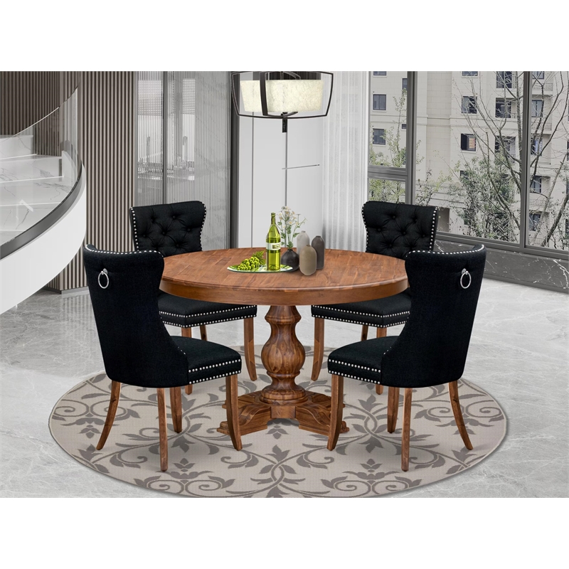 Pemberly Row 5-Piece Mid-Century Dining Set in Walnut for Four People