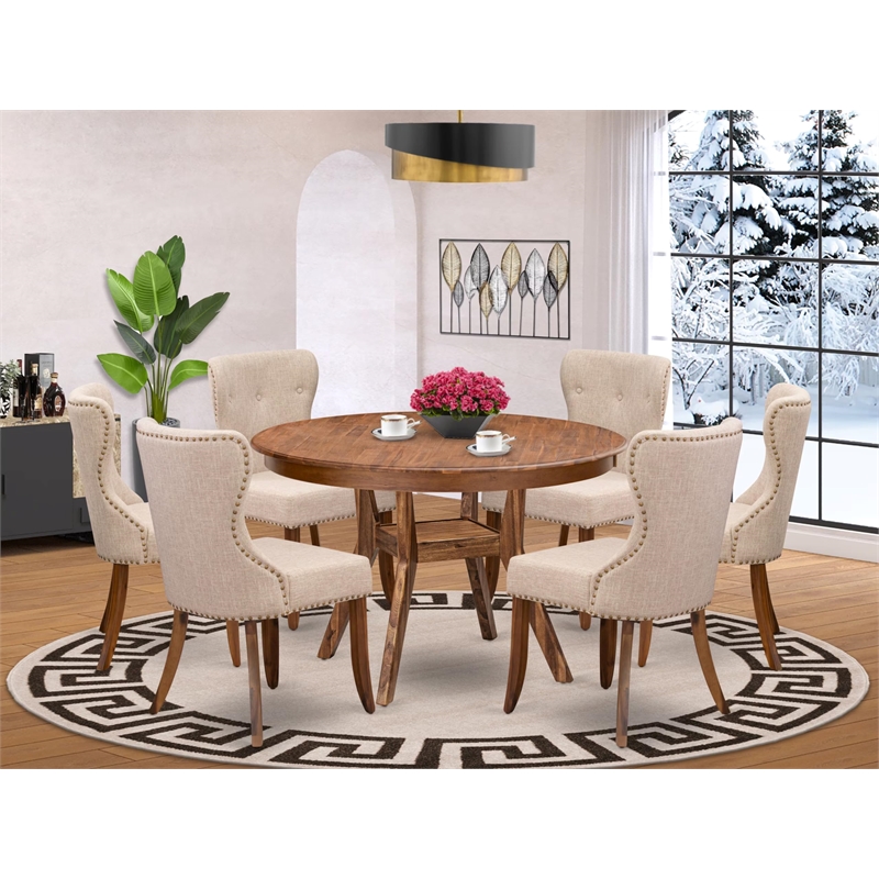 Pemberly Row 7-Piece Wood Dining Table Set in Antique Walnut Finish