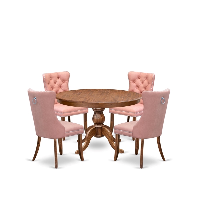 Pemberly Row 5-Piece Dining Set Rubber Wood Faux Leather Walnut Finish