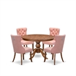 Pemberly Row 5-Piece Dining Set Rubber Wood Faux Leather Walnut Finish