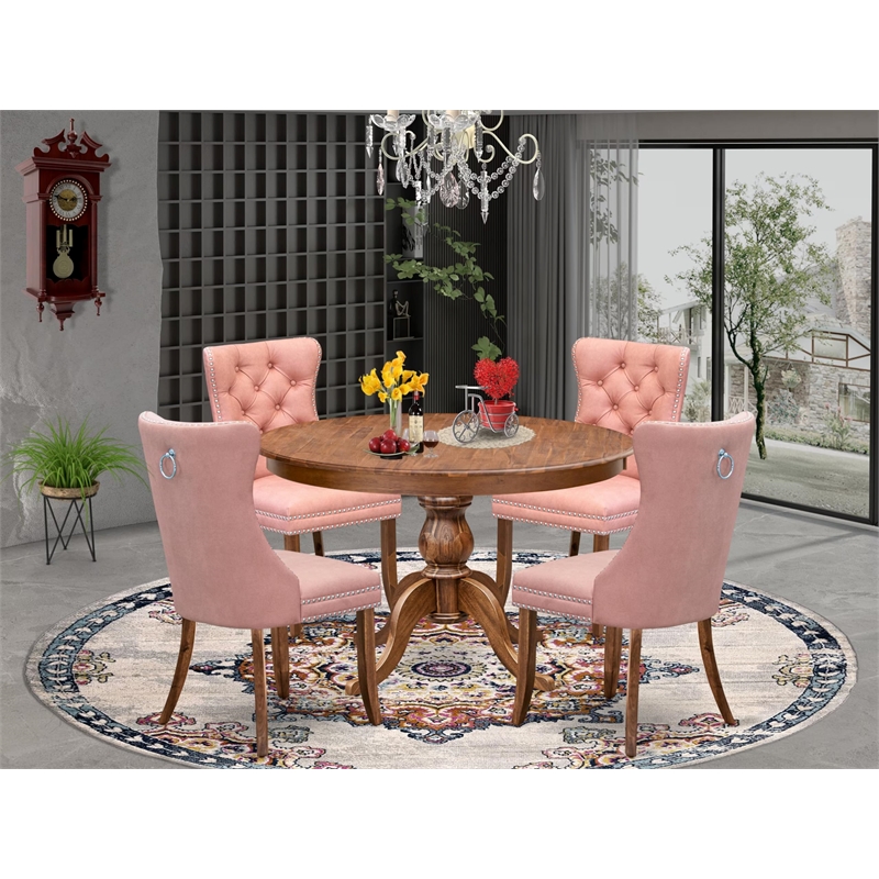 Pemberly Row 5-Piece Dining Set Rubber Wood Faux Leather Walnut Finish