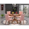 Pemberly Row 5-Piece Dining Set Rubber Wood Faux Leather Walnut Finish