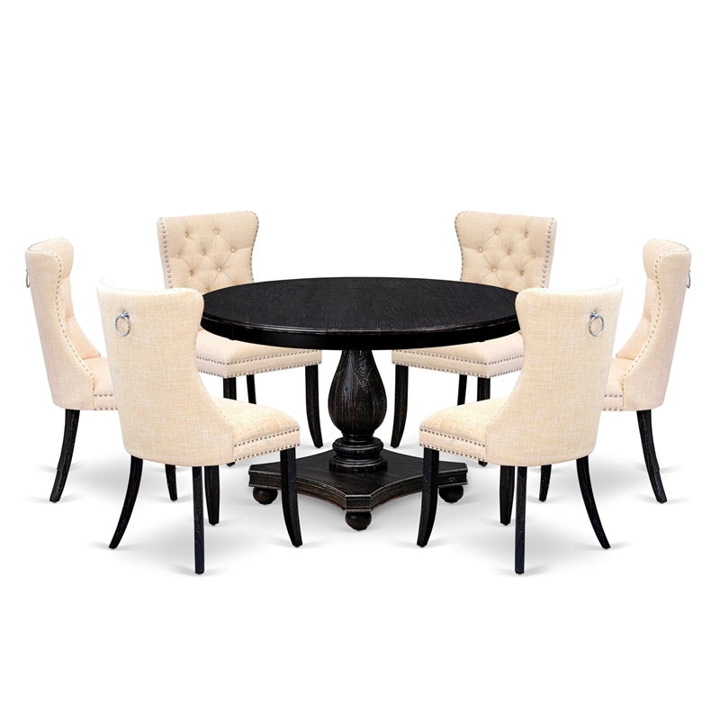 Pemberly Row 7-Piece Dining Table Set Acacia Wood Sandblasted Black