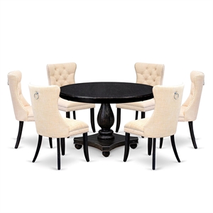 Pemberly Row 7-Piece Dining Table Set Acacia Wood Sandblasted Black